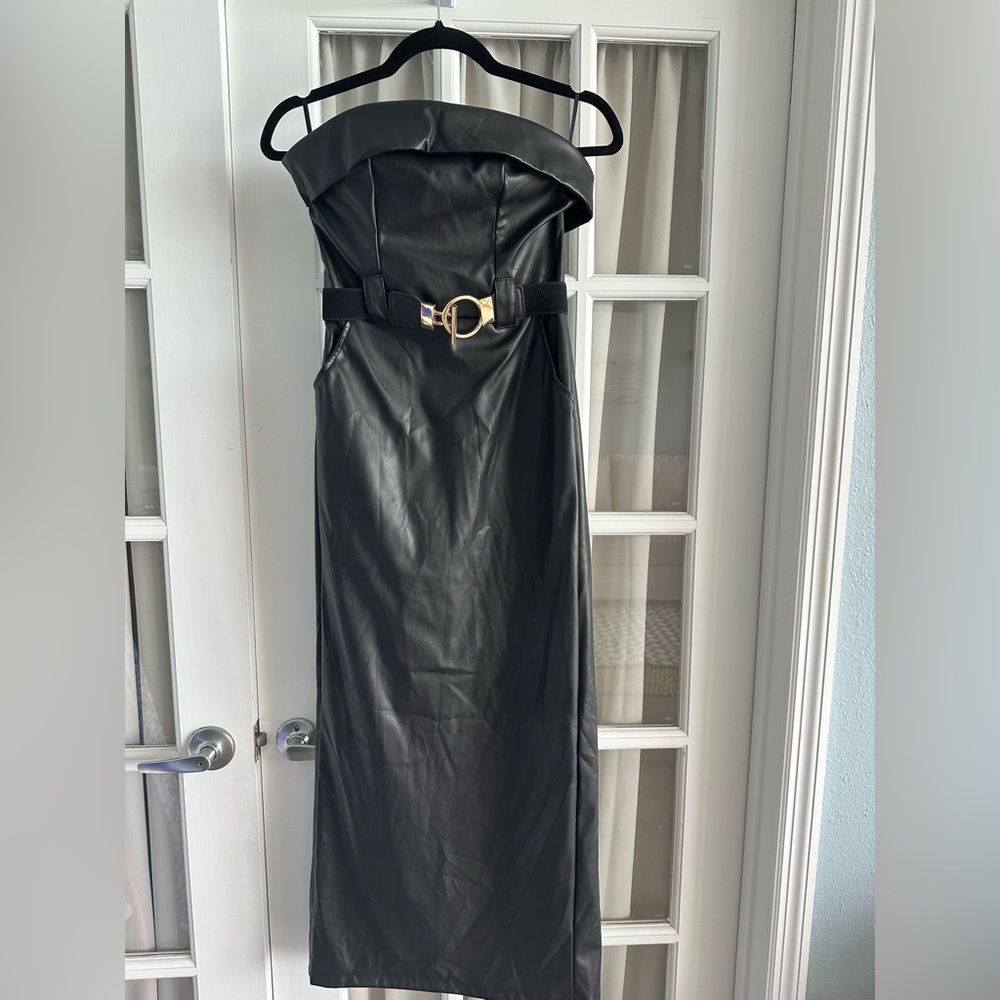 Black Leather Strapless Dress